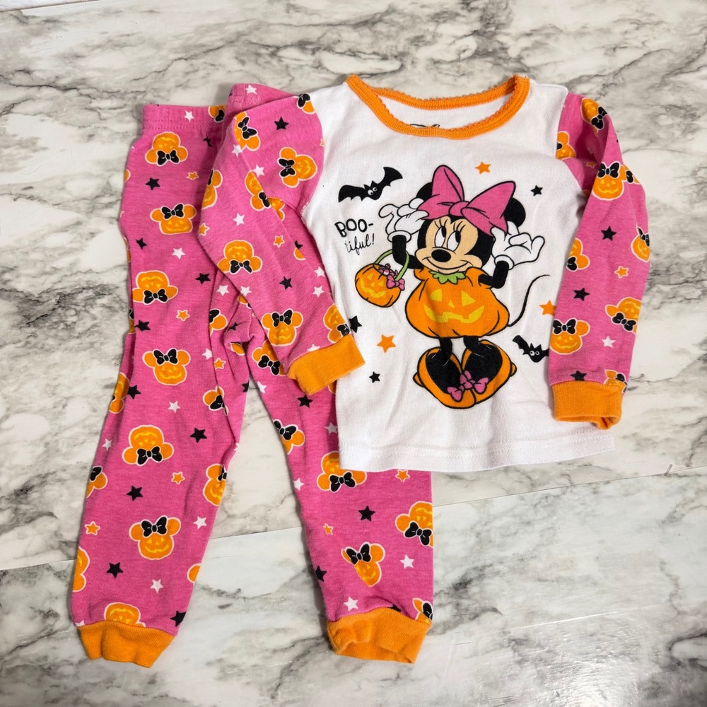 Disney Minnie Mouse Halloween Pajamas Set 18M Pink Pumpkin Boo-tiful 2pc Cotton